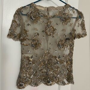 vintage Valentino sheer beaded embellished floral blouse.
